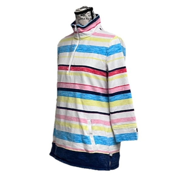 T by Talbots Women’s Rainbow Striped Half Zip Sweatshirt Size S Nautical Preppy - Picture 3 of 9